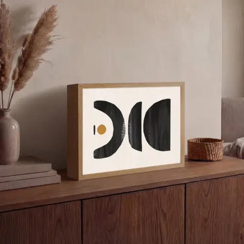 Abstract - Halve cirkel - Kunst - Zwart wit Light Box met batterij (Wandlamp) middel -sfeer2
