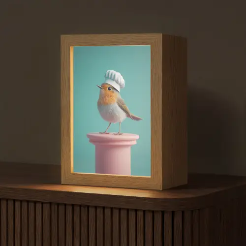 Roodborstje - Vogel - Koksmuts - Sokkel Light Box met kabel (Tafellamp) klein -z3d_website
