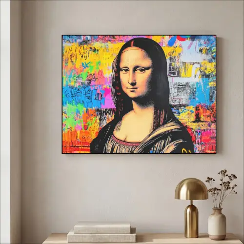 Graffiti - Neon - Mona Lisa - Kunst - Da Vinci Textielframe zwart klein -sfeer2