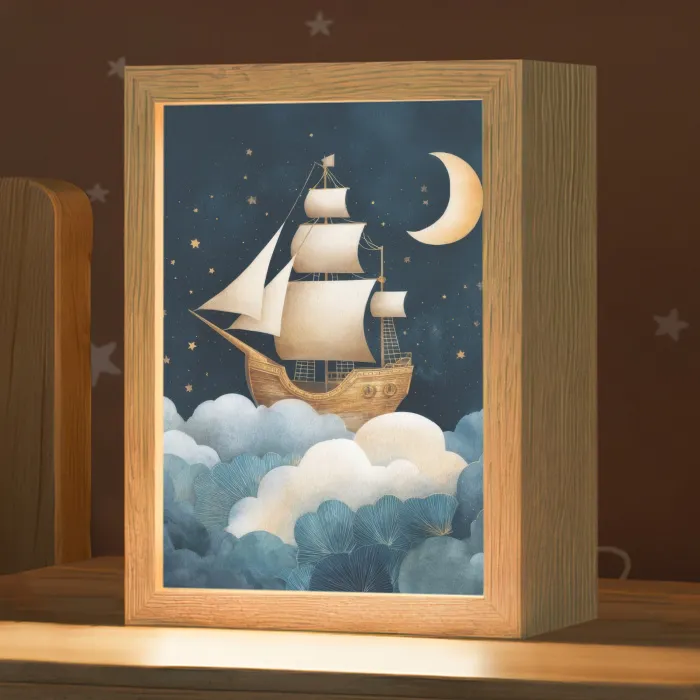 Zeilschip - Sterrenhemel - Wolken - Blauw Light Box met kabel klein -zzz_3d_website