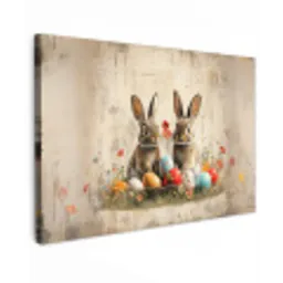 Konijnen - Bloemen - Eieren Tuinposter op houten frame 2 cm dik klein -3d