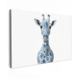 Giraffe - Delfts blauw - Dieren - Minimalistisch Tuinposter op houten frame 2 cm dik klein -3d