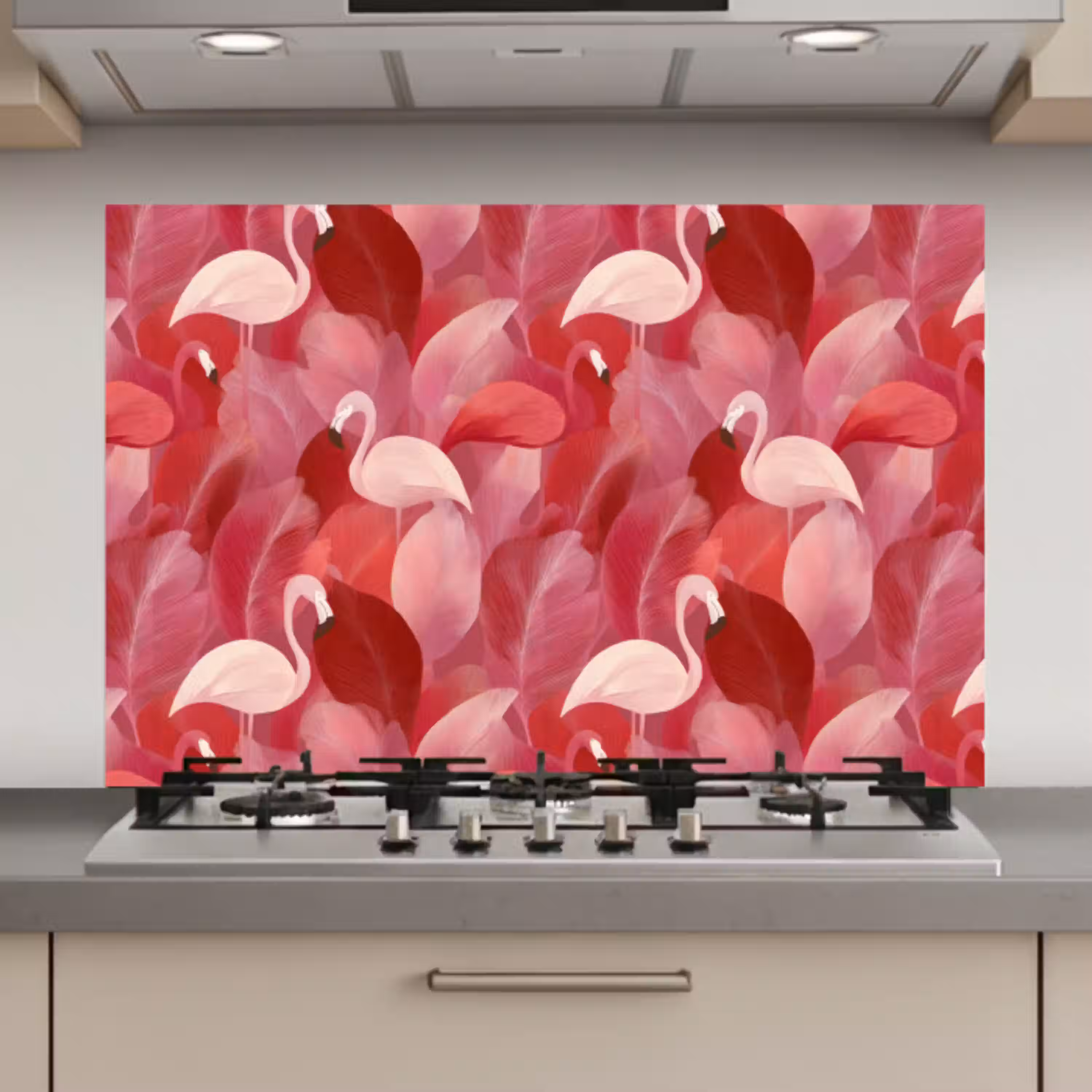 Flamingo - Botanisch - Elegant - Roze - Rood keuken achterwand spatscherm klein 900 -3d_website