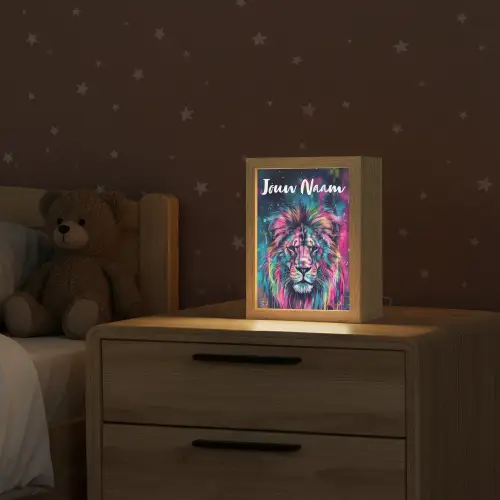 Leeuw - Verf - Kleurrijk - Zwart - Dieren Light Box met kabel (Kinderlampje) klein -sfeer1_kind