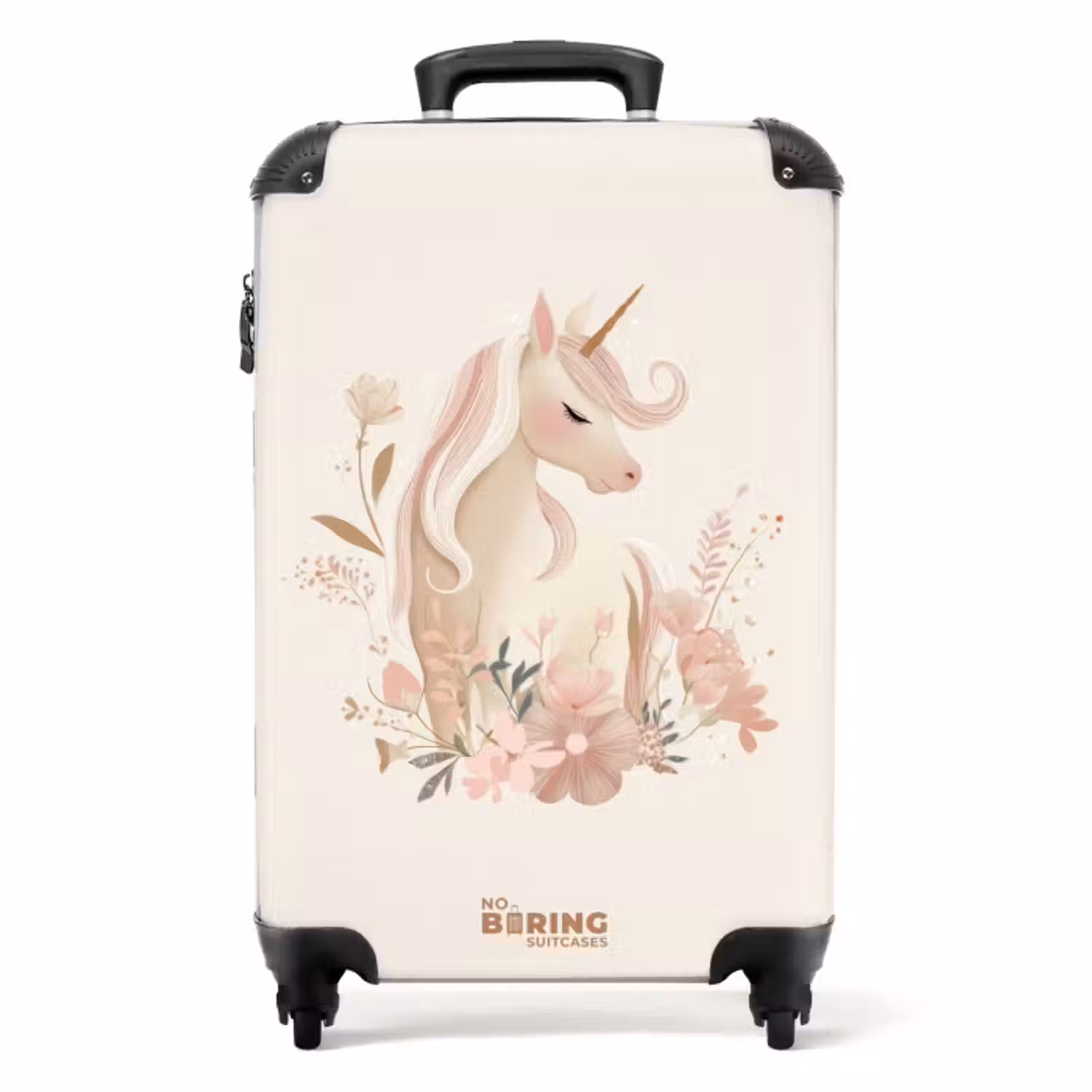 Koffer - Eenhoorn tussen bloemen in roze pastel kleuren