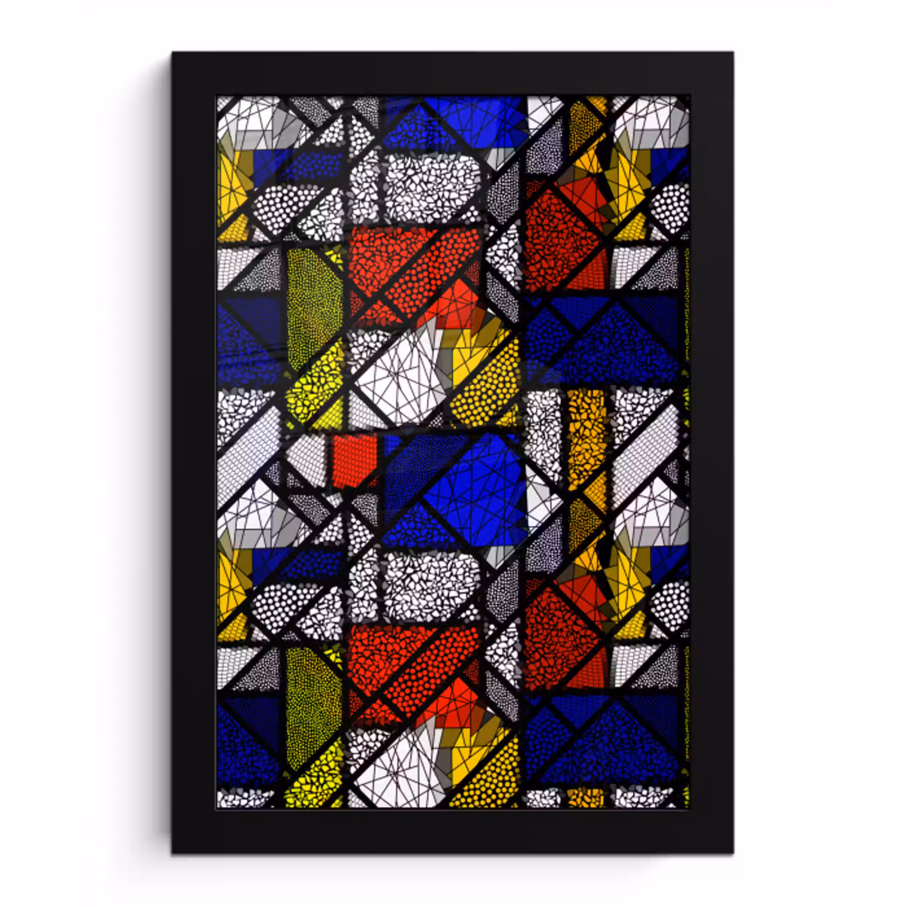 Mondriaan - Glas in lood - Oude Meesters - Kunstwerk - Abstract - Schilderij fotolijst zwart zonder passe partout klein -3d