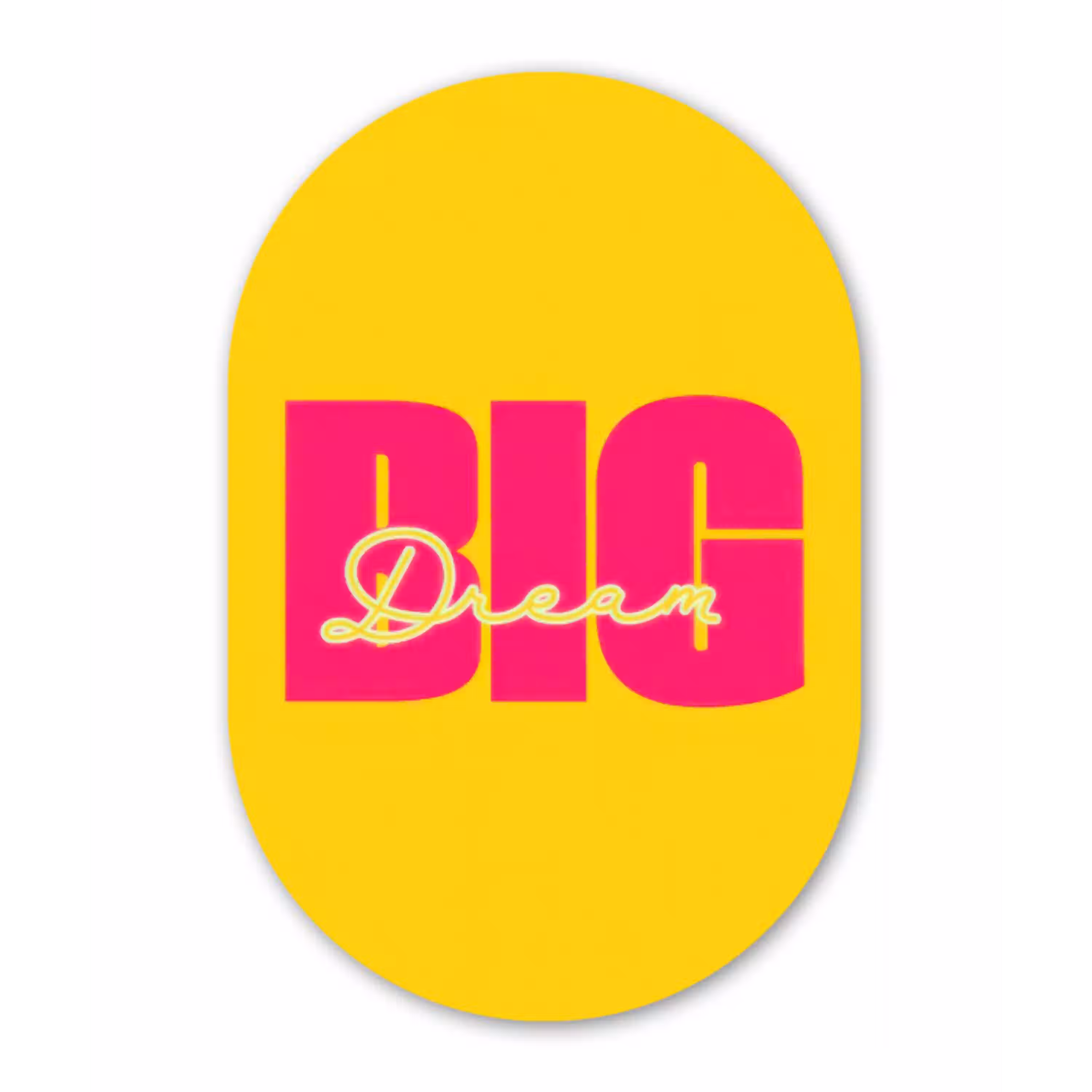 Dream big - Geel - Roze Wandcirkel Ovaal Glas middel -3d