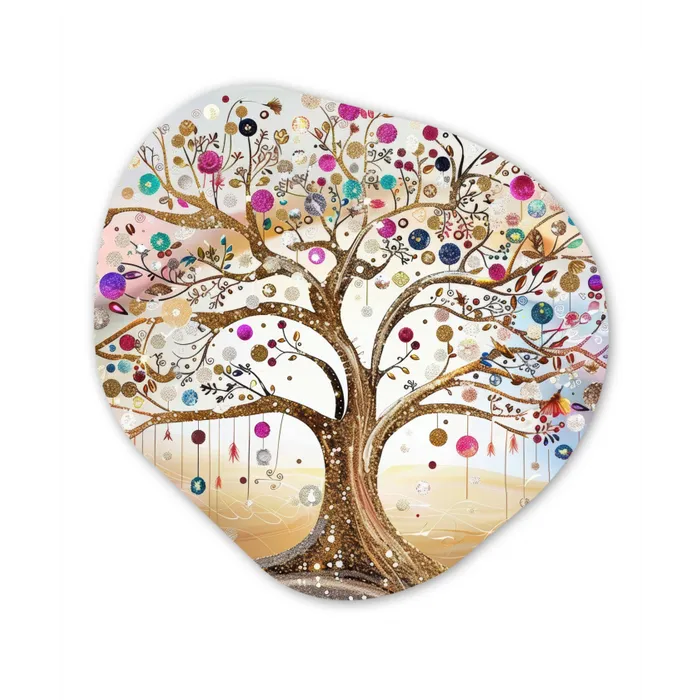 Levensboom - Goud - Kleurrijk - Abstract - Aesthetic Wandcirkel Organisch Forex 3mm klein -3d