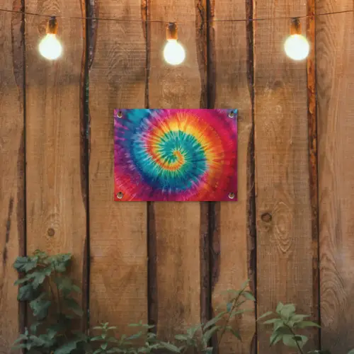 Regenboogkleuren - Tie dye - tuinposter los doek klein -sfeer1