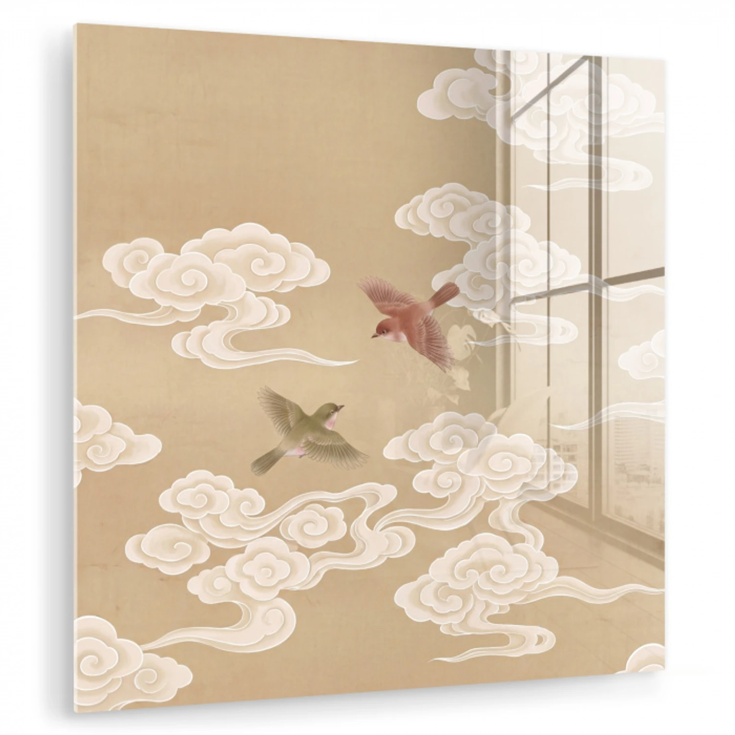 Vogels - Vliegen - Beige plexiglas 5mm klein -zzzproduct_nieuw