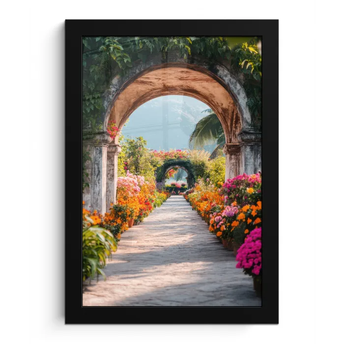 Doorkijk - Bloemen - Tropisch - Kleurrijk fotolijst zwart zonder passe partout klein -3d