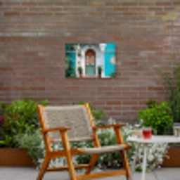 Zuilen - Sierlijke - Deur - Blauw Tuinposter op houten frame 2 cm dik klein -sfeer3