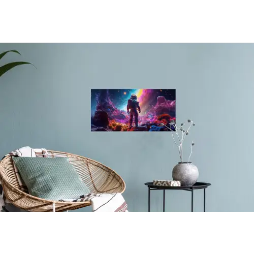 Ruimte - Astronaut - Neon - Sterren Muursticker klein -plant