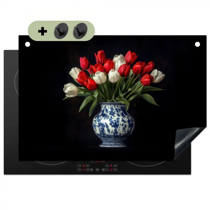 Rode - Bloemen - Tulpen - Vaas Inductie beschemer met haakjes klein -3d