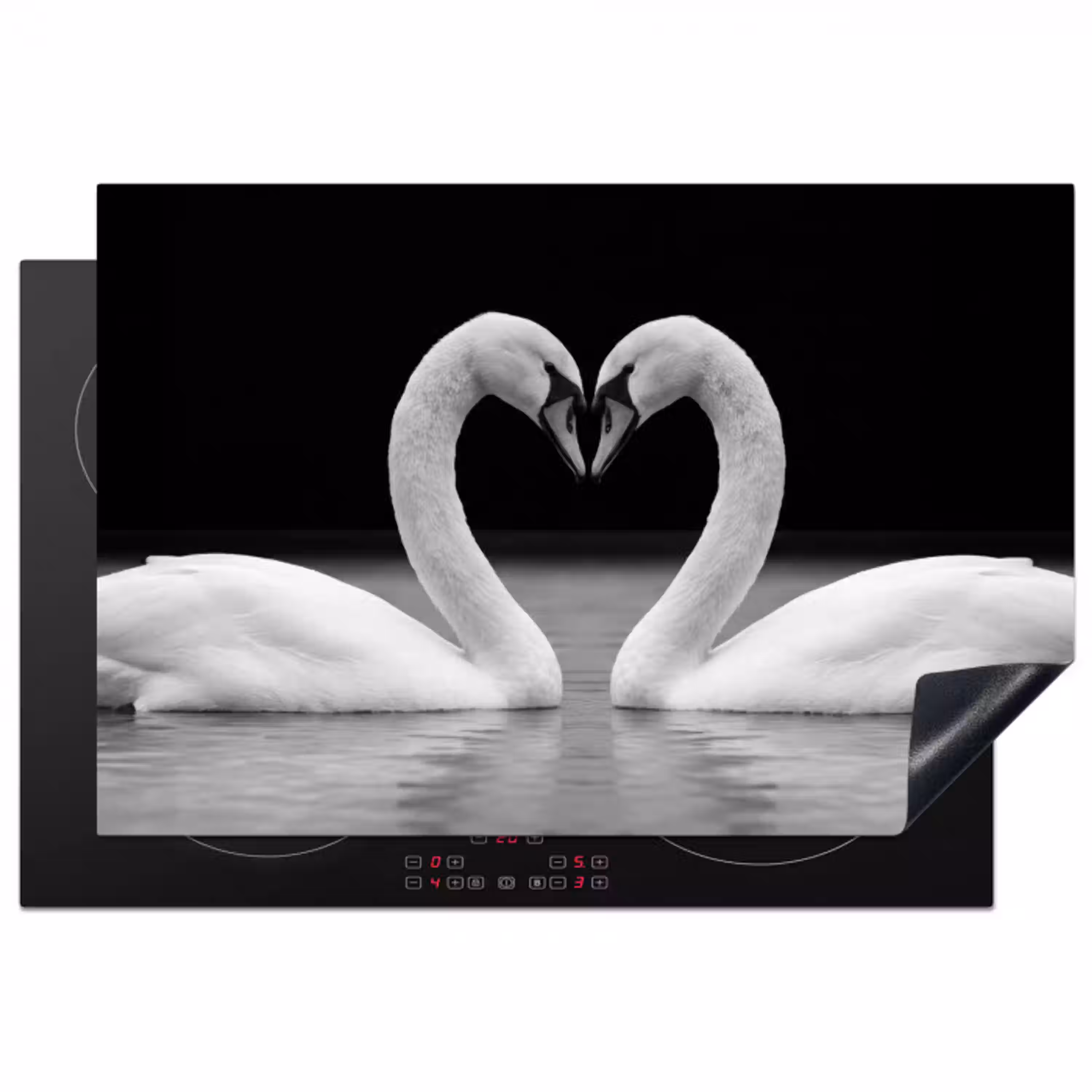Zwanen - Hart - Zwart - Wit Inductie beschermer vinyl 3mm klein -3d