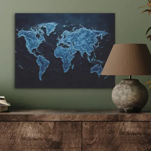 Wereldkaart - Waterstructuur - Blauw PET vilt klein -sfeer2