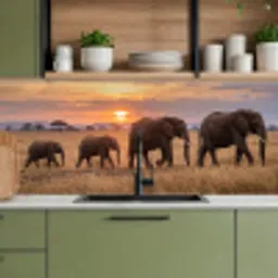 Olifanten - Savanne - Zonsondergang - Afrika - Warm keuken achterwand 2 middel -sfeer3