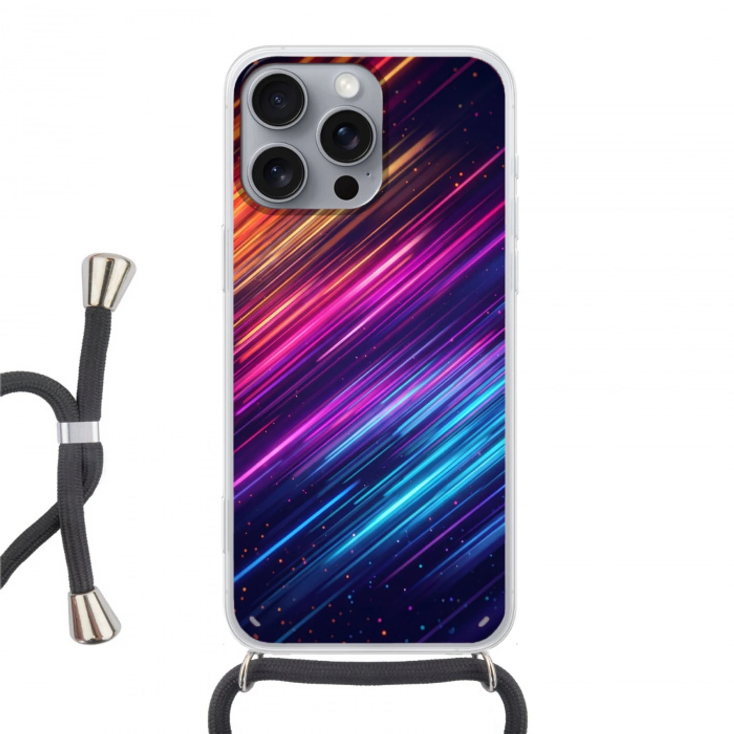 Snelheid - Kosmos - Kleurrijk Hoesje iPhone 16 Pro Max met koord klein -3d
