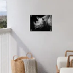 Dieren - Neushoorn - Zwart - Wit - Portret tuinposter los doek klein -sfeer8