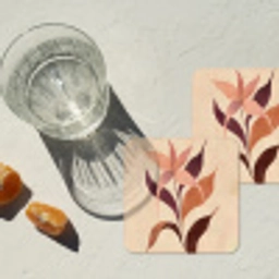 Minimalistisch - Bloem - Bladeren - Beige onderzetter kurk middel -sfeer4