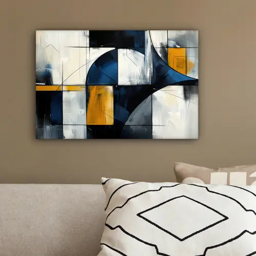 Abstract - Vormen - Goud - Blauw - Geometrisch canvas 2cm klein -sfeer3