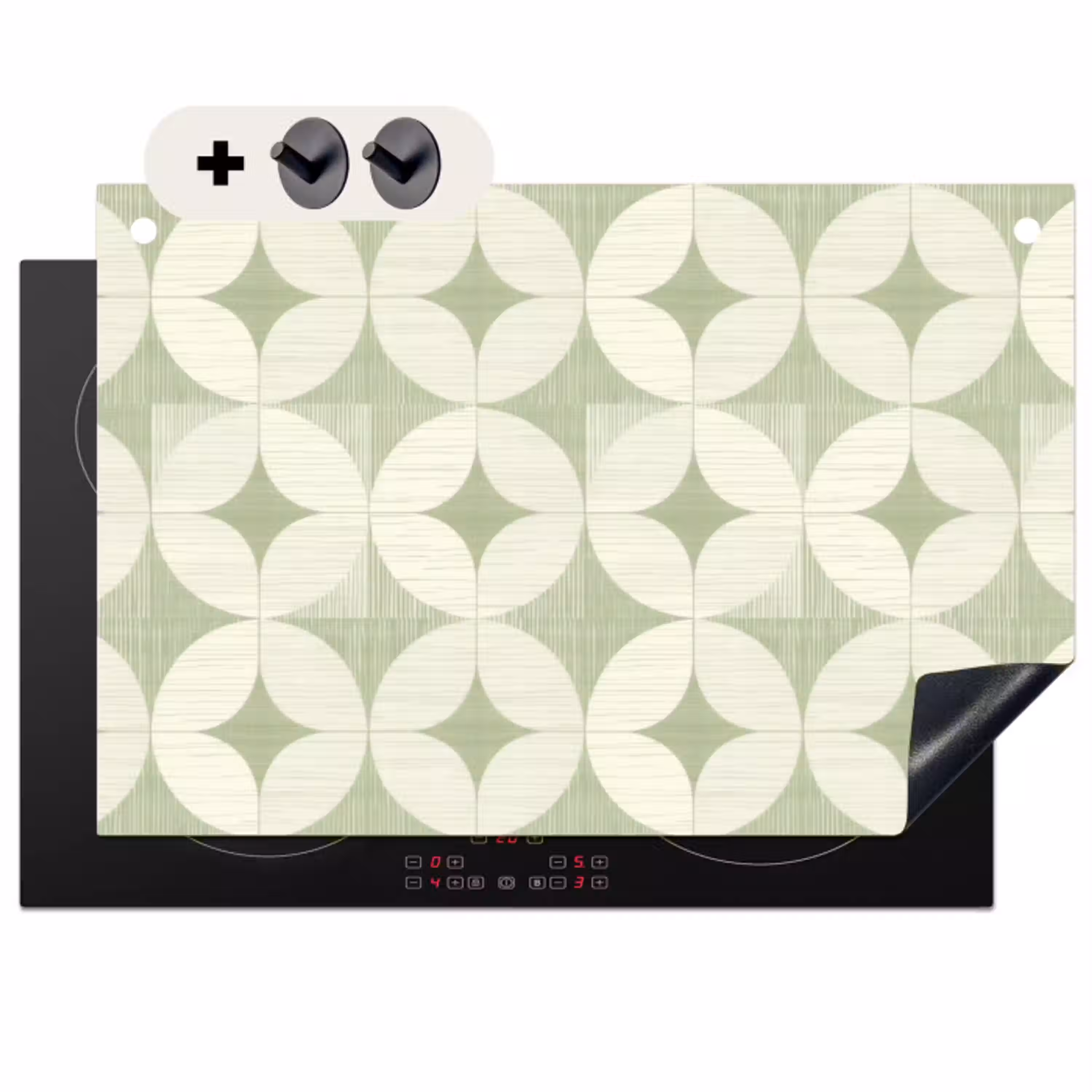 Saliegroen - Geometrisch - Retro - Mid-Century - Patroon Inductie beschemer met haakjes klein 777 -3d