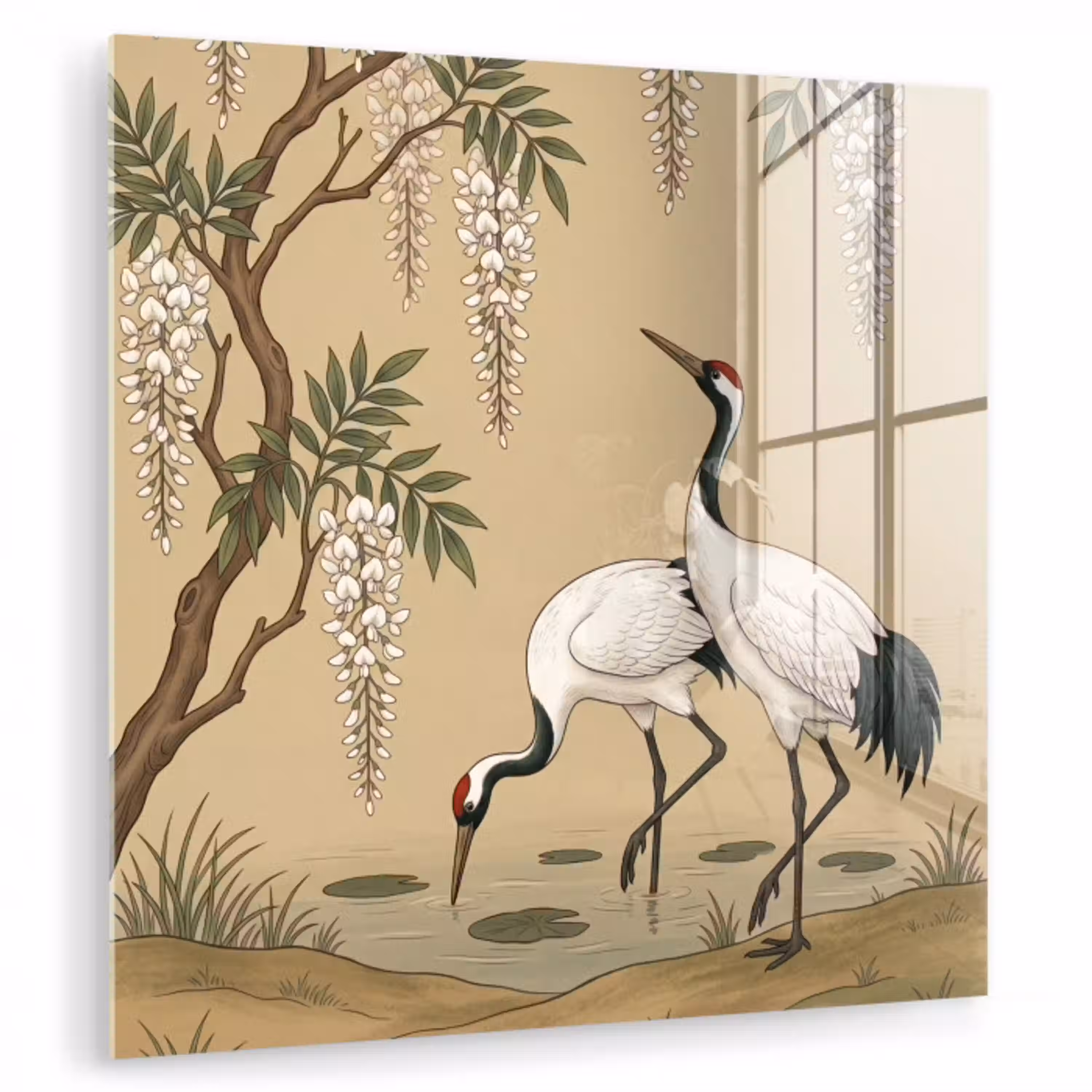Kraanvogels - Water - Beige plexiglas 5mm klein -zzzproduct_nieuw
