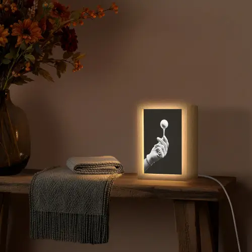 Golfbal - Zwart - Wit Light Box met kabel (Tafellamp) klein -sfeer4