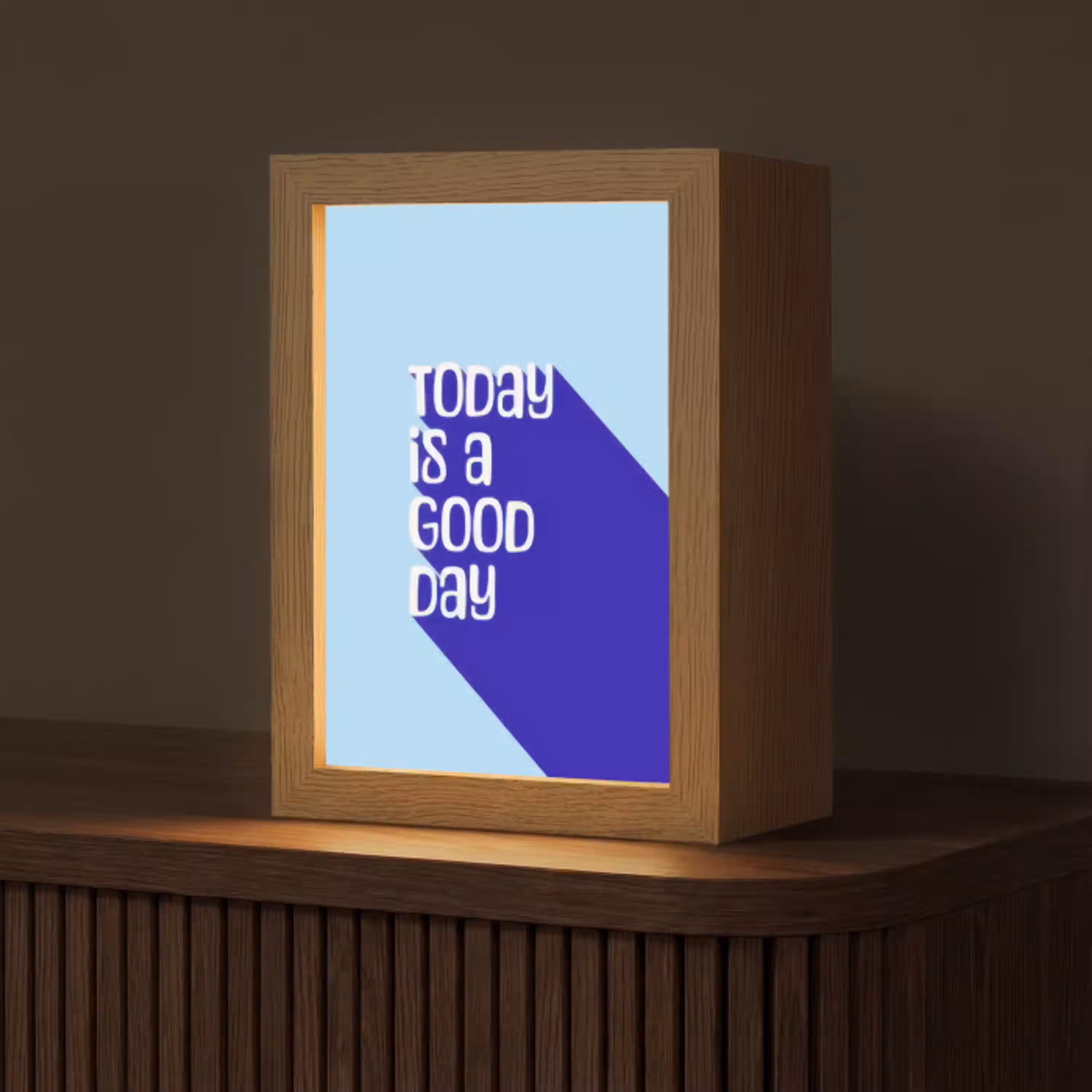 Today is a good day - Blauw - Schaduw Light Box met kabel (Tafellamp) klein -z3d_website