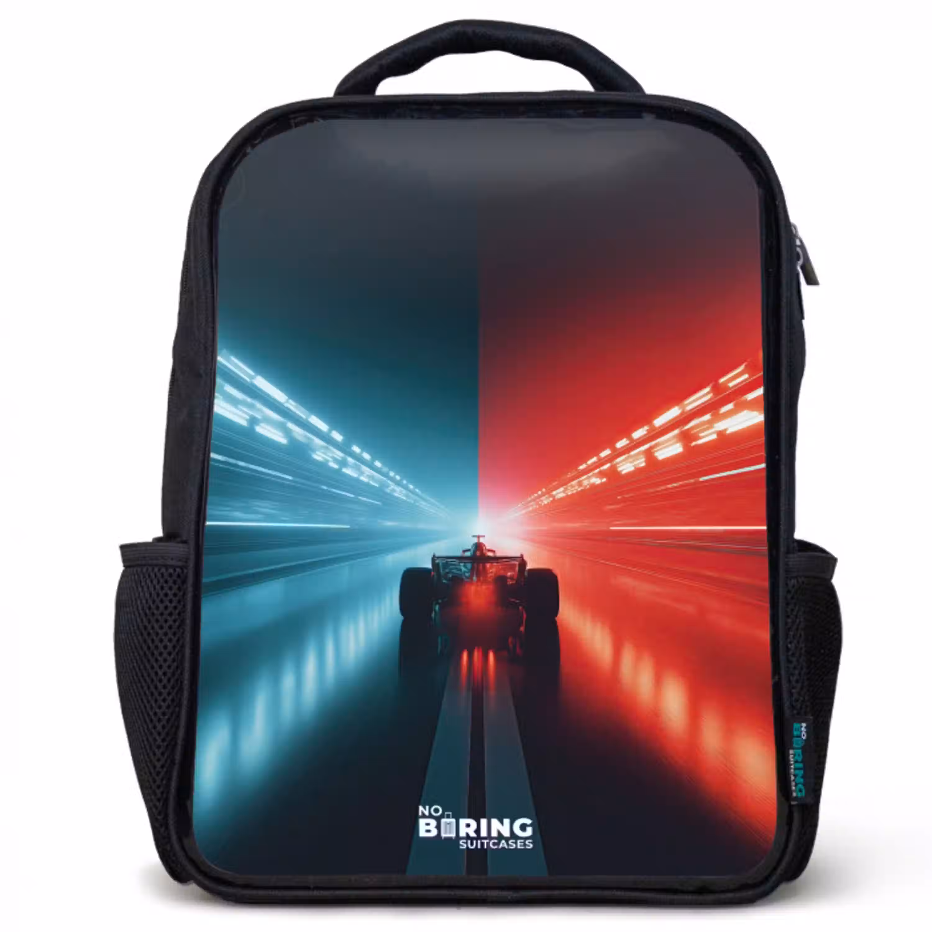 Baan - Raceauto - Neon - Rood Rugzak - Zwart middel -3d