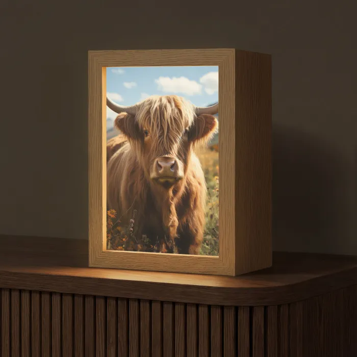 Schotse hooglander - Dieren portret - Natuur - Dier Light Box met kabel (Tafellamp) klein -z3d_website