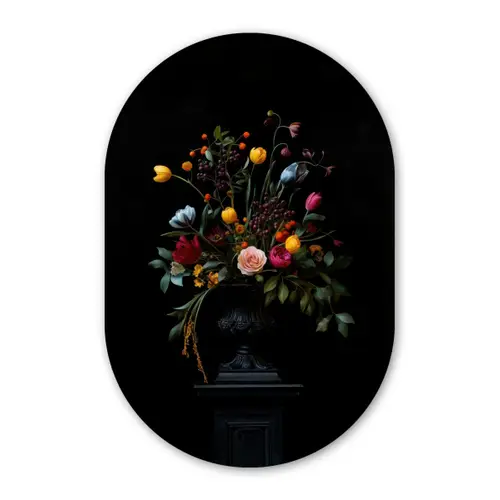 Klassiek - Vaas - Boeket - Bloemen Wandcirkel Ovaal Forex klein -3d