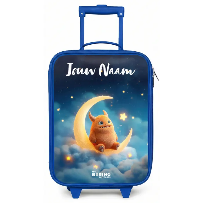 Oranje monster op maansikkel Kinderkoffer - Blauw klein -zz3dotto