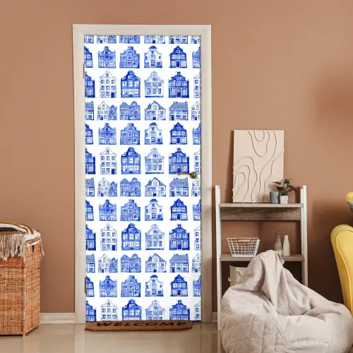 Patroon - Huizen - Blauw deurposter klein 289 -sfeer1