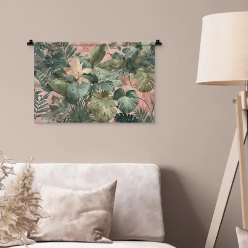 Compositie van bladeren - Groen - Roze Wandkleed katoen klein -sfeer4
