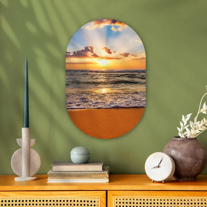 Strand - Zonsondergang - Zee - Wolken - Horizon Wandcirkel Ovaal Forex klein -sfeer2