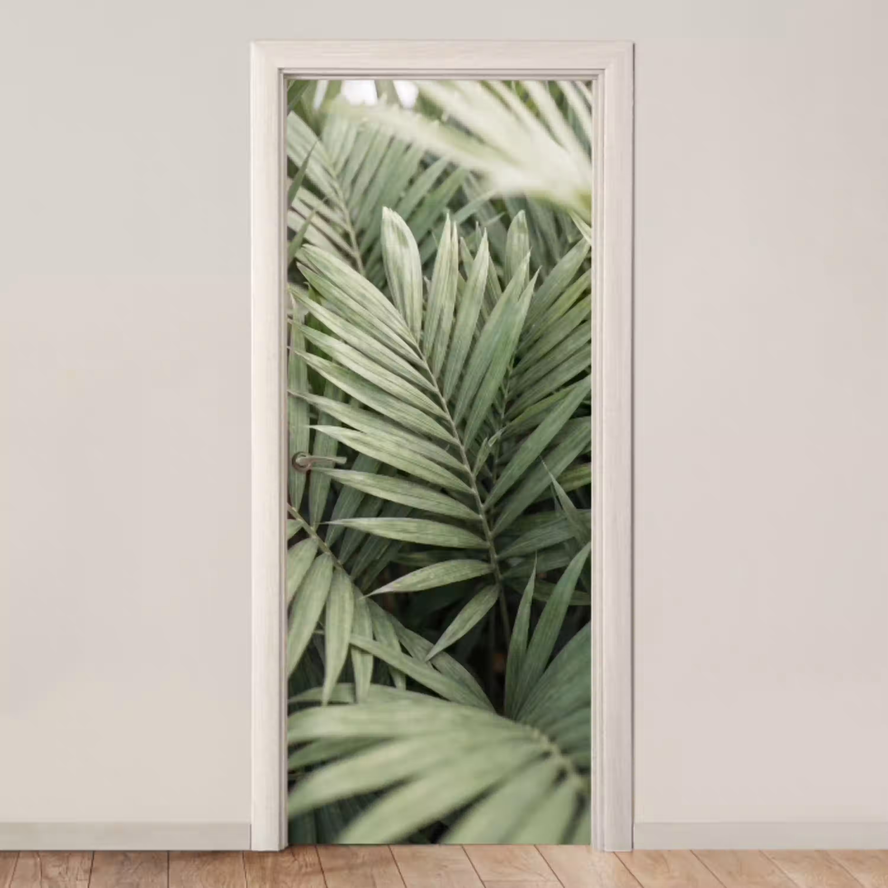 Plant - Palmbladeren - Natuur - Groen deurposter klein -3d_beige