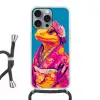 Bloemenkrans - Hagedis - Kimono - Paars Hoesje iPhone 16 Pro Max met koord klein -3d