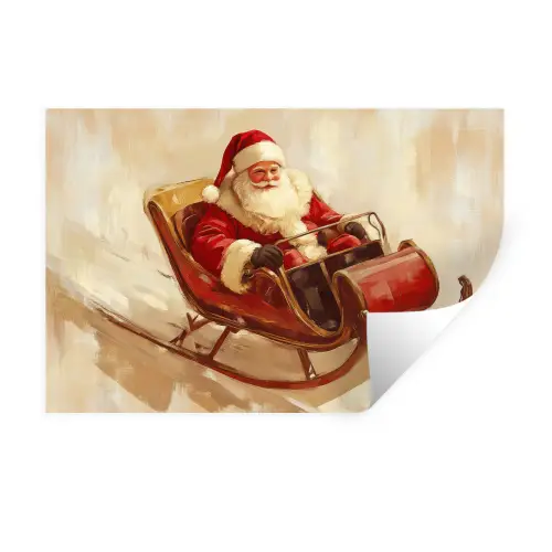 Kerst - Slee - Kerstman Muursticker klein -3d