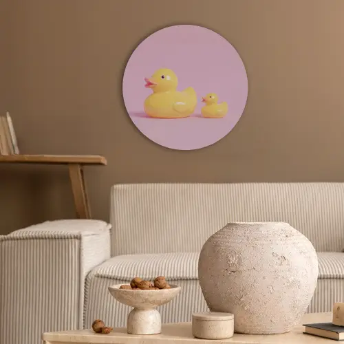Eendjes - Vrolijk - Roze Akoestische PET Vilt - Rond klein -sfeer1