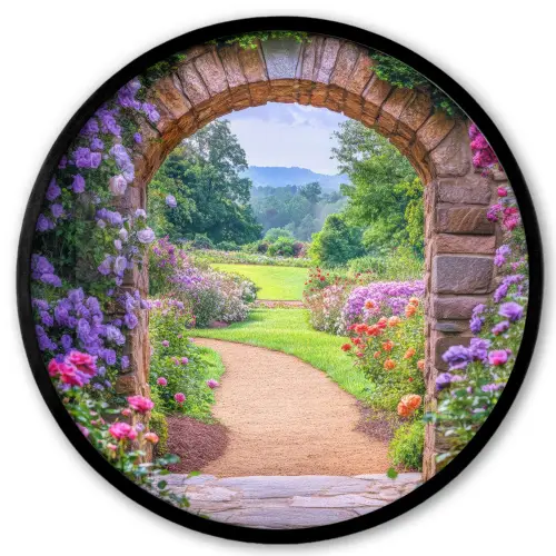 Doorkijk - Poort - Bloemen - Tuin Fotolijst rond zonder passe partout klein -3d