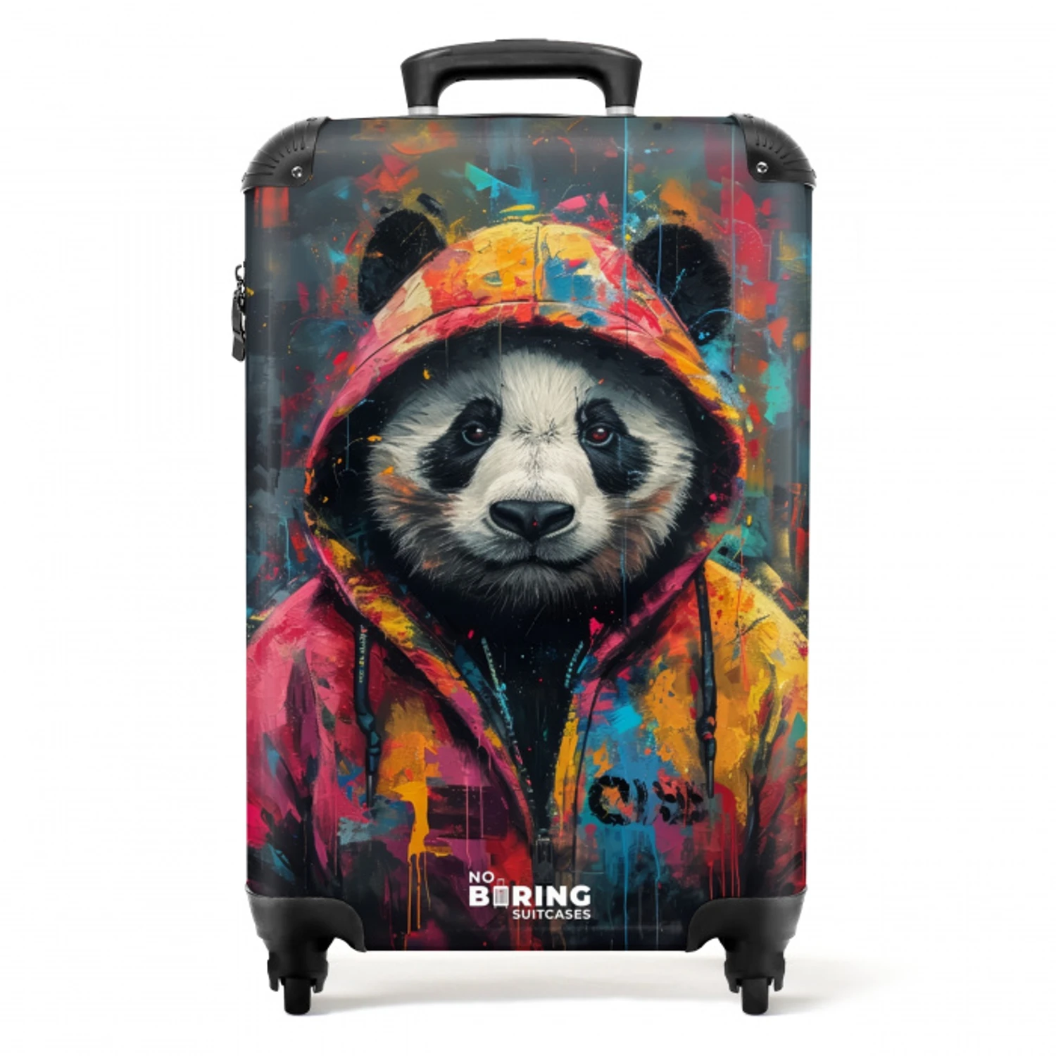 Panda met kleurrijke jas en verfspetters NBS - Handbagage koffer - Unisex middel -productfoto_recht
