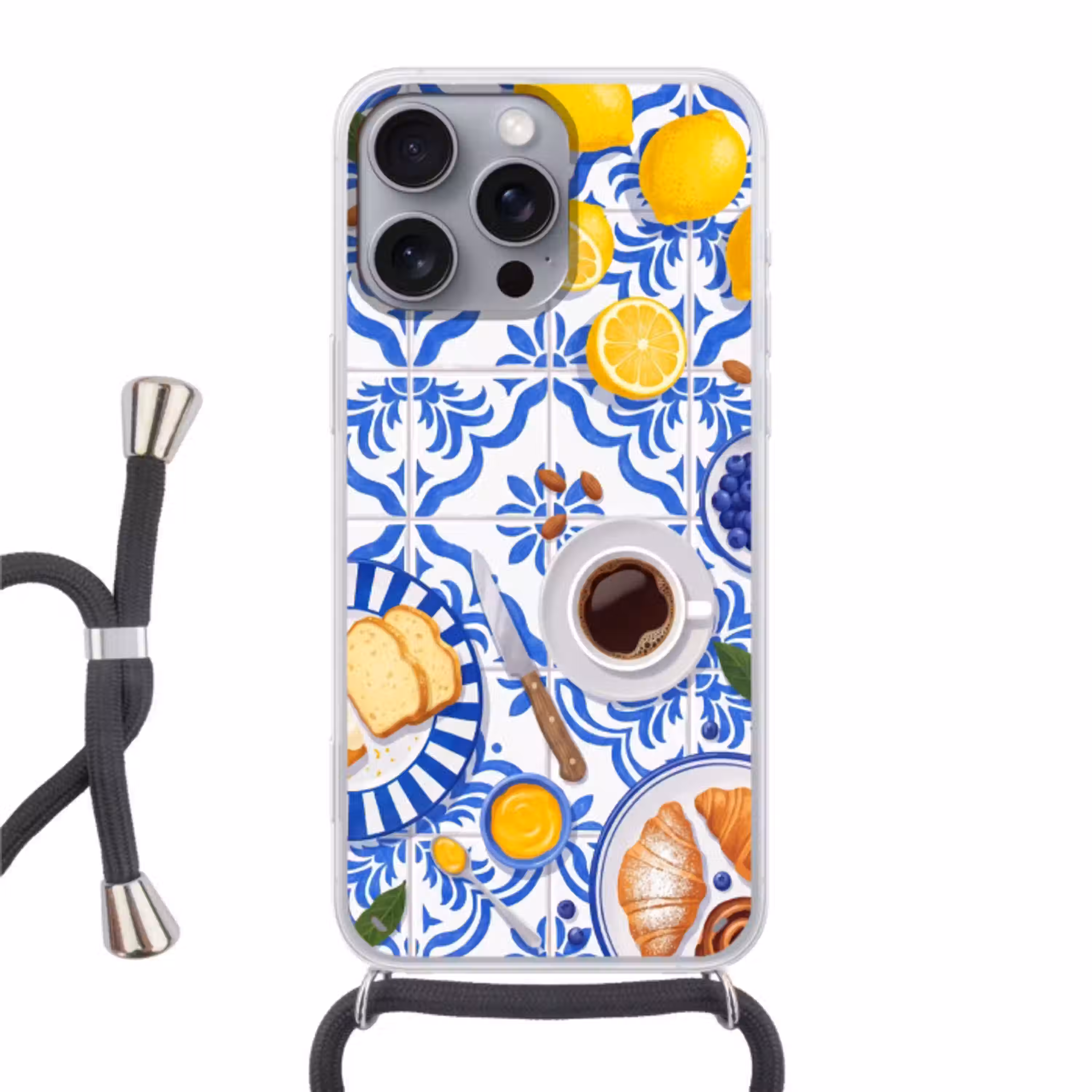 Ontbijt - Gebak - Eten Hoesje iPhone 16 Pro Max met koord klein -3d
