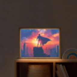 Superheld - Stad - Jongens - Kleurrijk - Zon Light Box met batterij (Wandlamp kind) middel -sfeer1_kind