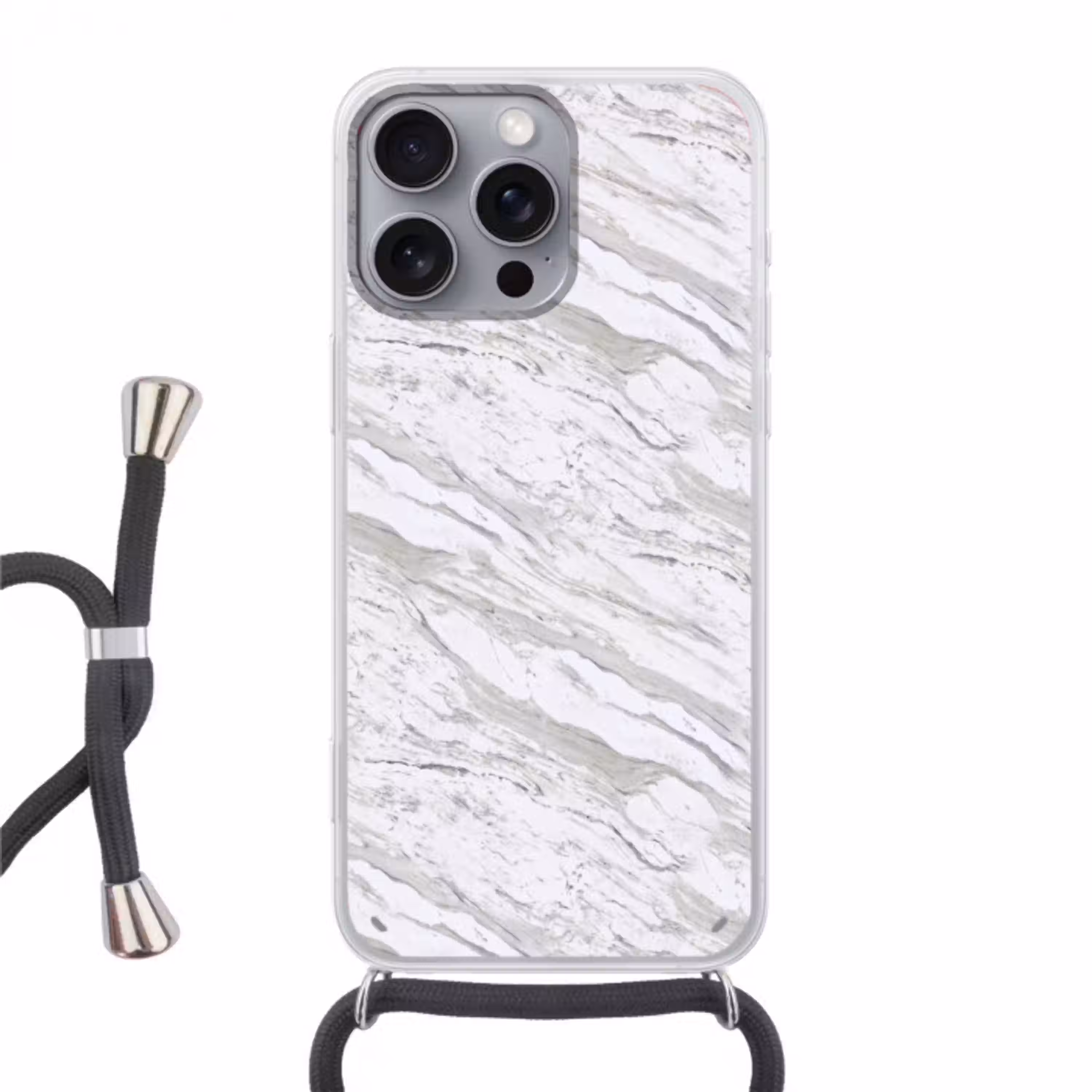 Marmer - Wit - Grijsgroen Hoesje iPhone 16 Pro Max met koord klein 804 -3d