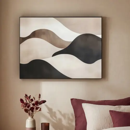 Golven - Abstract - Beige Textielframe zwart klein -sfeer1