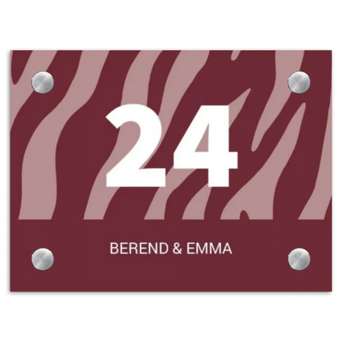 Bordeaux zebra - Klassiek Naambord Rechthoek middel -3d