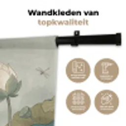 Lotus - Bloemen - Groen Wandkleed katoen middel -sfeer2