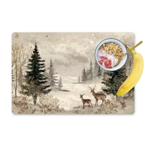 Bos - Herten - Winter - Sneeuw Placemat vinyl groot -zzzproduct_Kitchenyeah-website