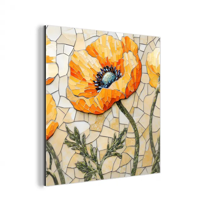 Klaprozen - Oranje - Mozaïek - Bladeren aluminium wit klein -3d